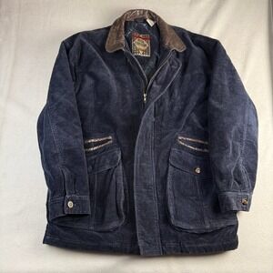 Dual Control Mens Navy Blue Corduroy Field Jacket Leather Trim Quilted Lining L